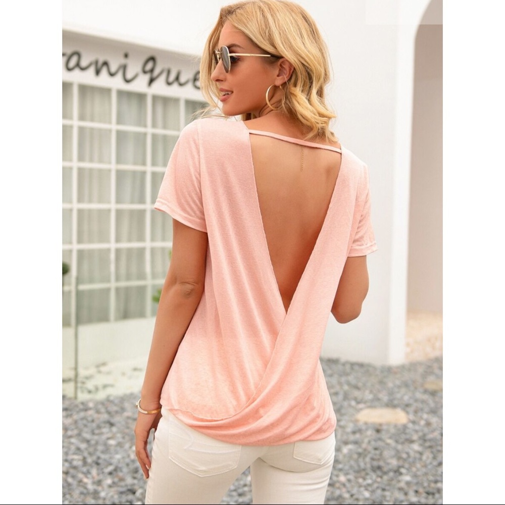 💥 Cross Open-Back T-Shirt Light Pink
